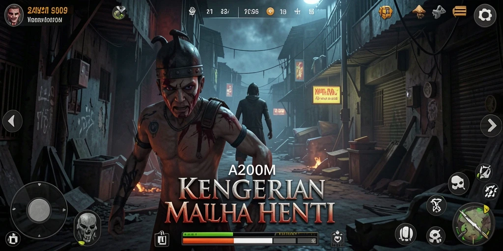 Screenshot game A200M menunjukkan momen menegangkan saat menjelajahi tempat angker.