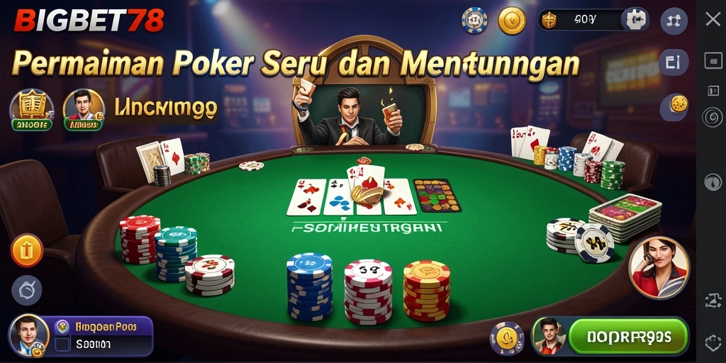 Screenshot utama BIGBET78 menampilkan permainan Poker yang penuh aksi.