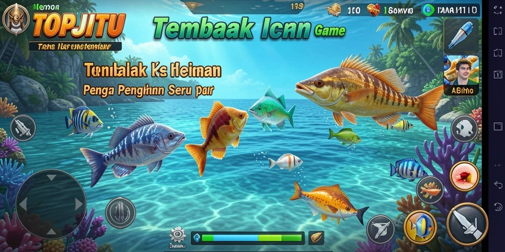 Gameplay seru dalam TOPJITU saat menangkap ikan di lautan.
