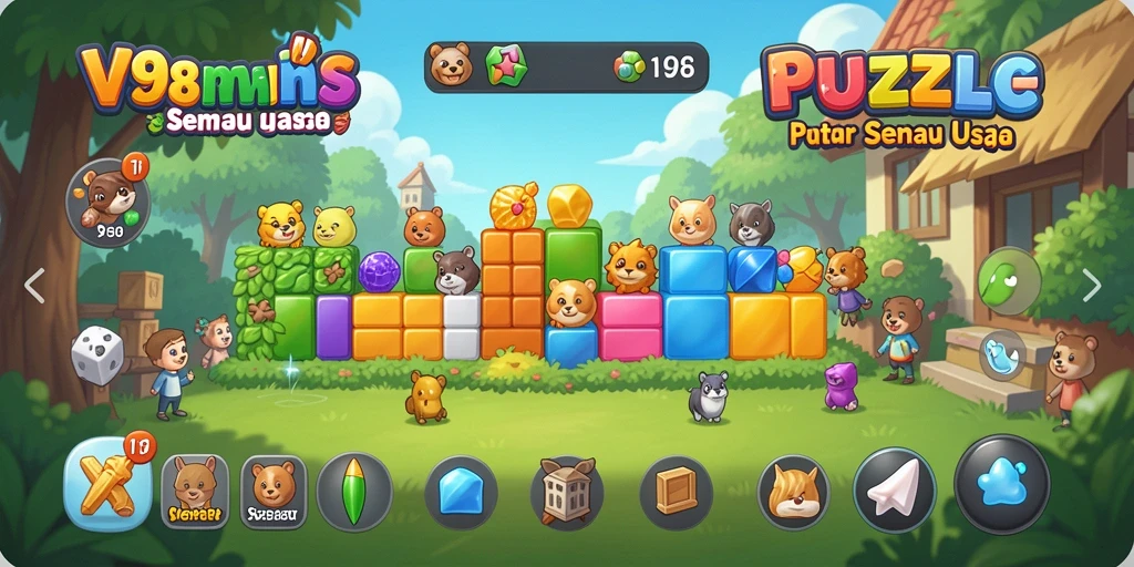 Tampilan gameplay V98 menunjukkan serunya menyelesaikan teka-teki Puzzle.