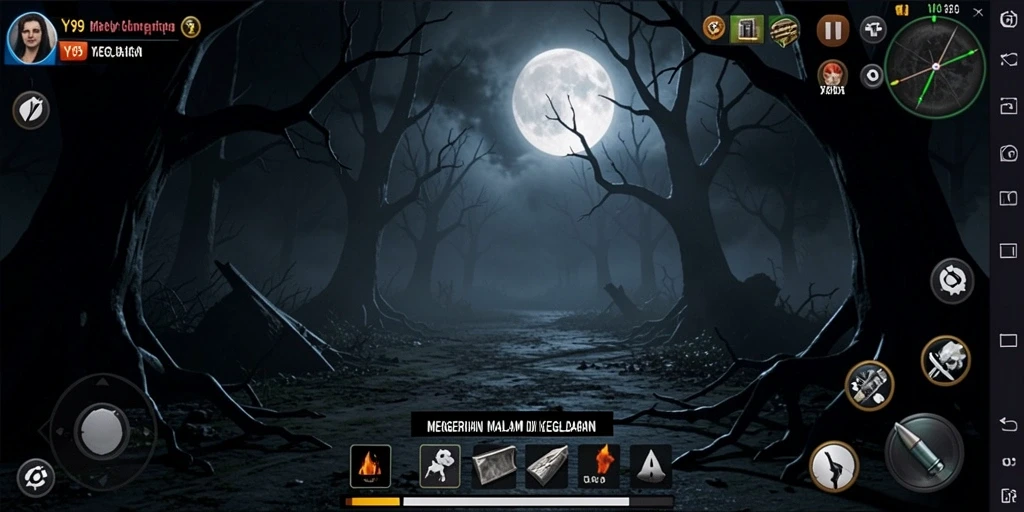 Tangkapan layar gameplay Y89 menampilkan suasana mencekam dan menakutkan.